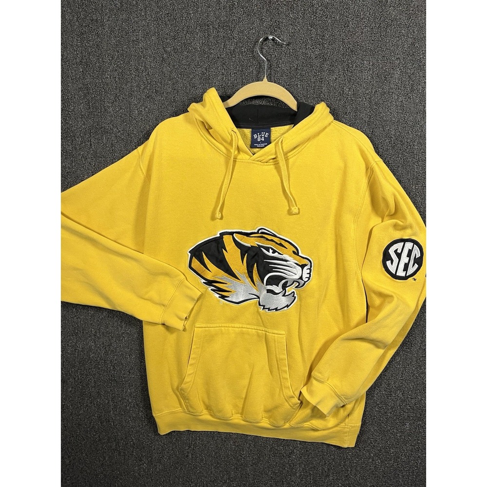 Blue 84 Missouri Tigers Hoodie Mens Large Yellow Mizzou SEC Patch Sweatshirt